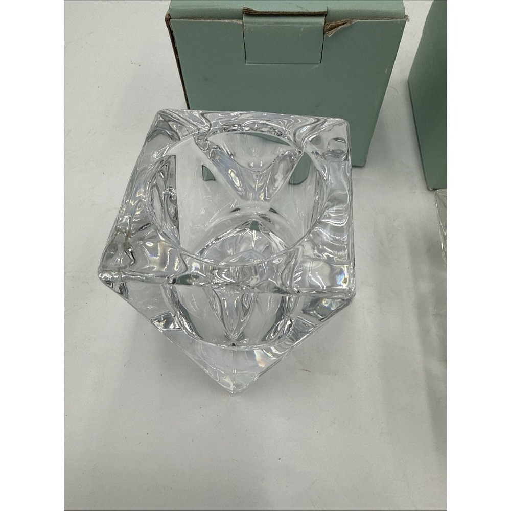Lot Of 2 Partylite Quad Prism 24% Lead Crystal Glass Votive Candle Holder w/Box - Picture 3 of 8